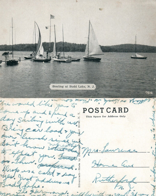 BOATING AT BUDD LAKE N.J. VINTAGE POSTCARD