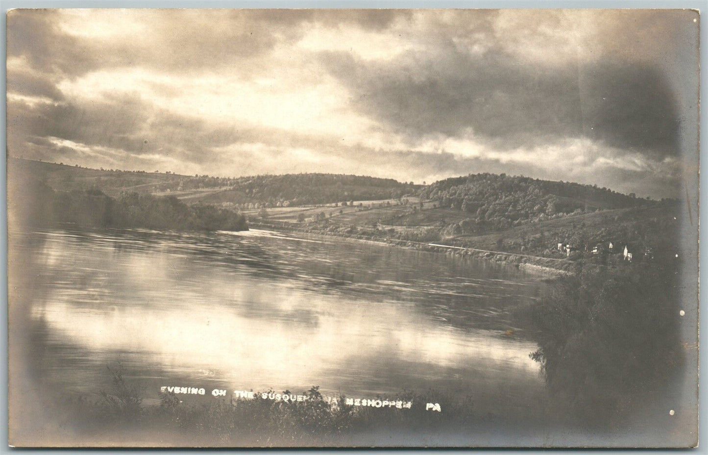 MESHOPPEN PA SUSQUEHANNA RIVER EVENING ANTIQUE REAL PHOTO POSTCARD RPPC