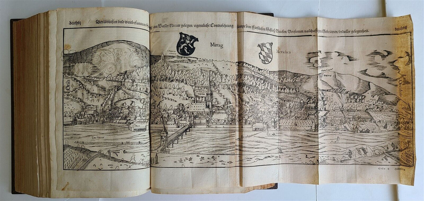 1578 COSMOGRAPHY by Sebastian Munster antique RARE ILLUSTRATED w/ MAPS PIGSKIN