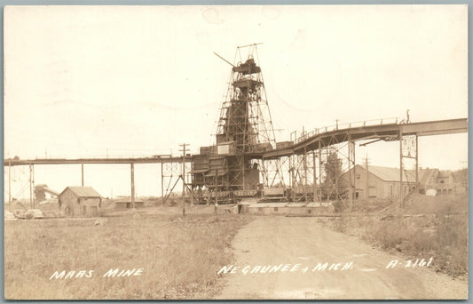 NEGAUNEE MI MAAS MINE ANTIQUE REAL PHOTO POSTCARD RPPC