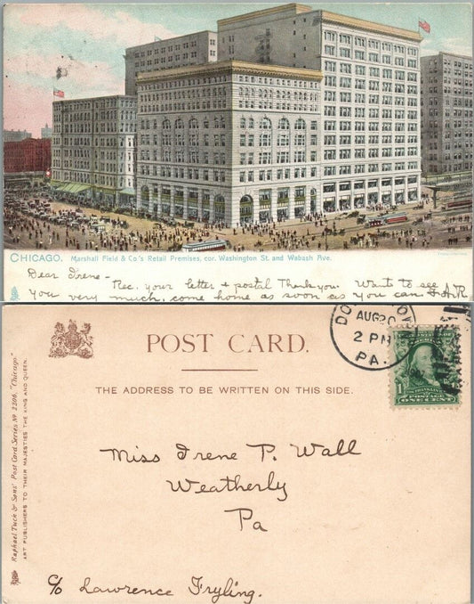 CHICAGO ILL MARSHALL FIELD & CO WASHINGTON STR. & WABASH AVE. ANTIQUE POSTCARD