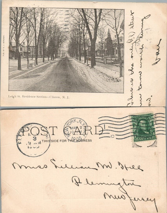 ANTIQUE 1905 POSTCARD LEIGH STREET RESIDENCE SECTION CLINTON N.J.