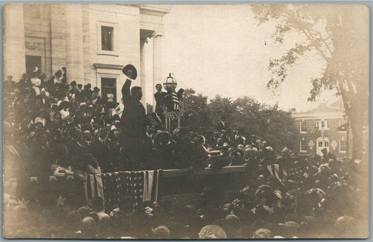 EX PRESIDENT THEODORE ROOSEVELT SPEECH ANTIQUE REAL PHOTO POSTCARD RPPC