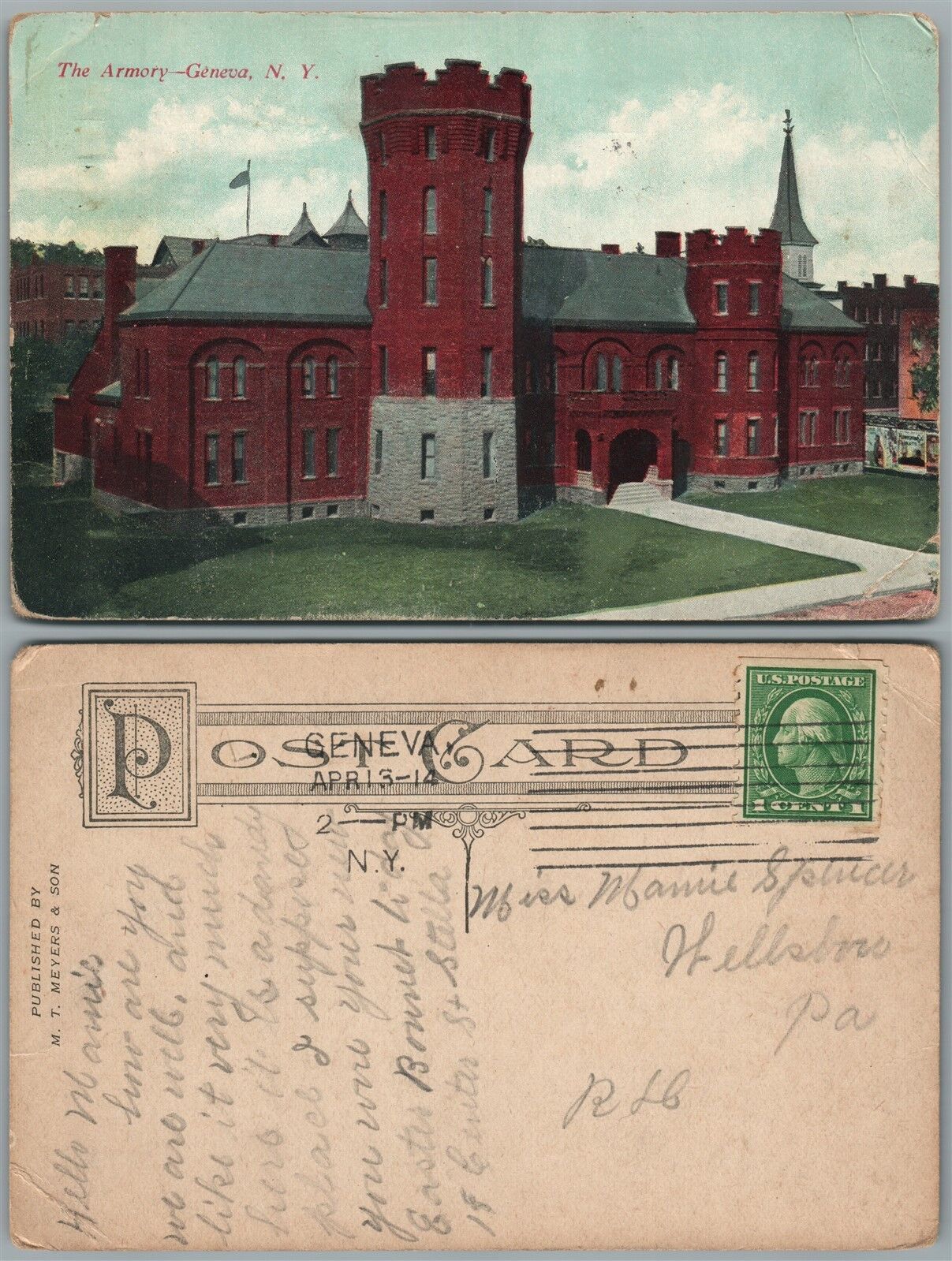 GENEVA N.Y. THE ARMORY 1914 ANTIQUE POSTCARD
