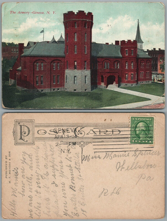 GENEVA N.Y. THE ARMORY 1914 ANTIQUE POSTCARD