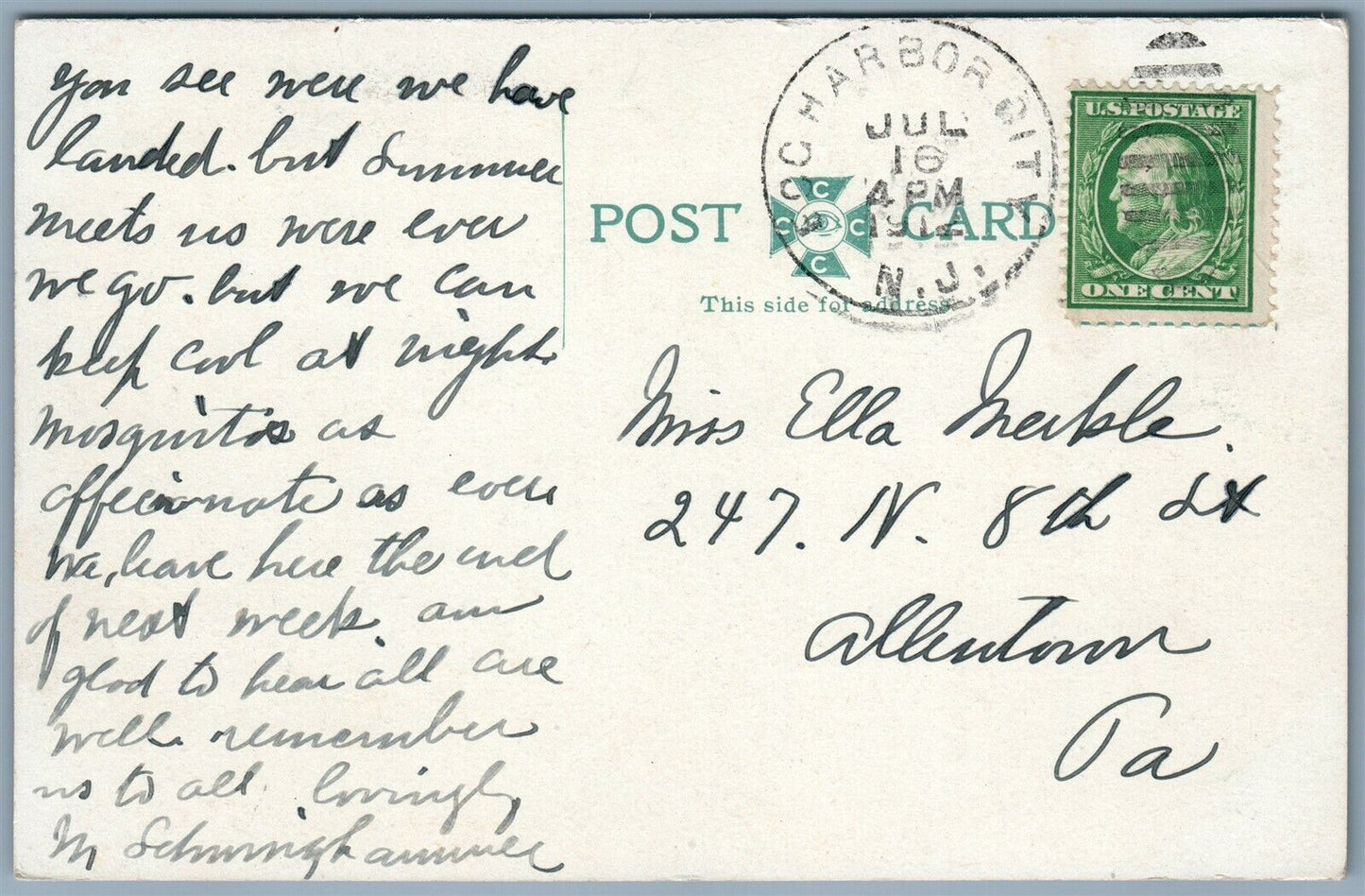 EGG HARBOR NY LINCOLN PARK ANTIQUE POSTCARD