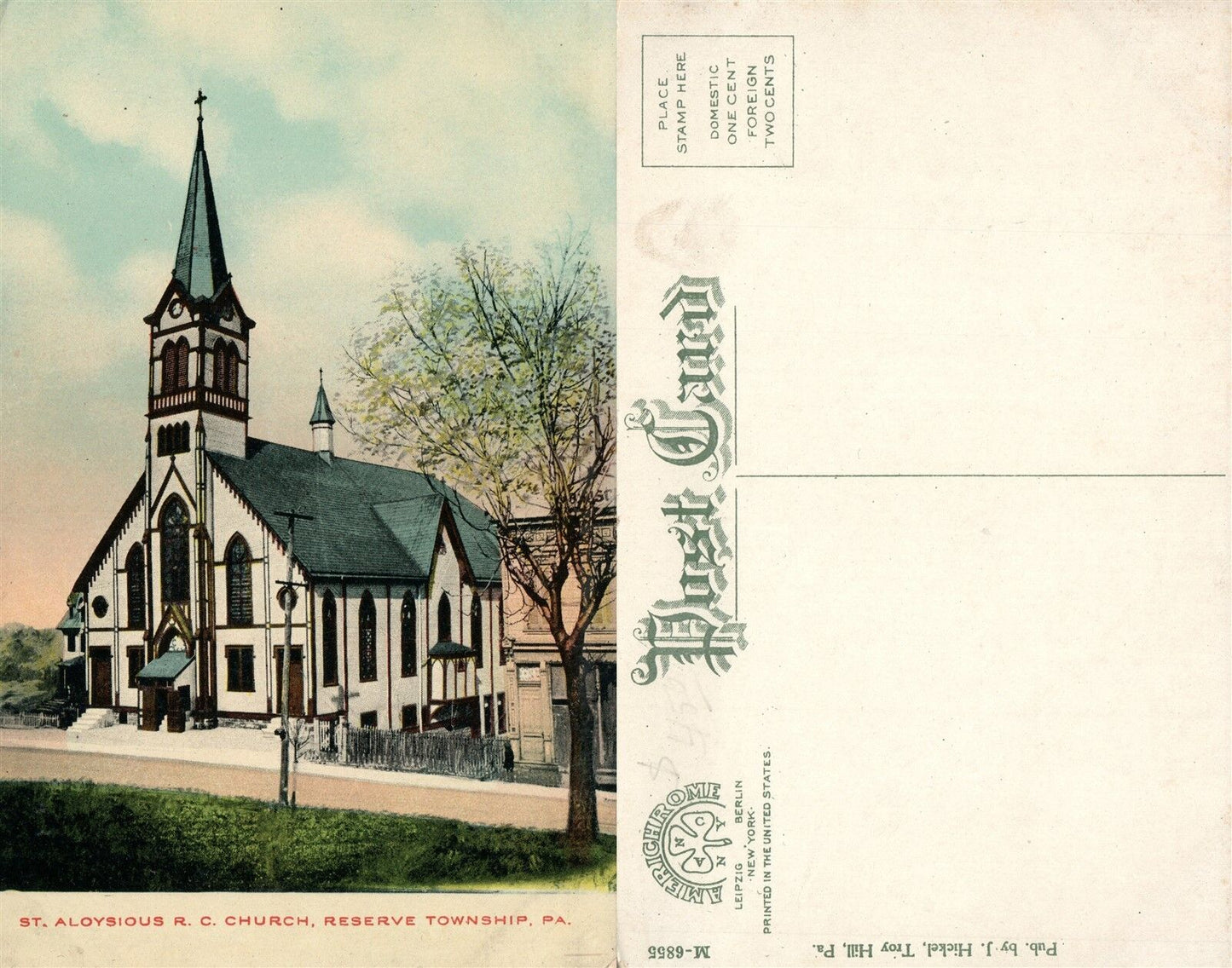 RESERVE TOWNSHIP PA ST.ALOYSIOUS R.C. CHURCH ANTIQUE POSTCARD