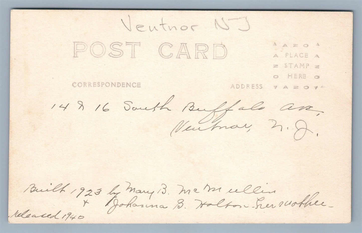 VENTNOR NJ SOUTH BUFFALO AVE. ANTIQUE REAL PHOTO POSTCARD RPPC