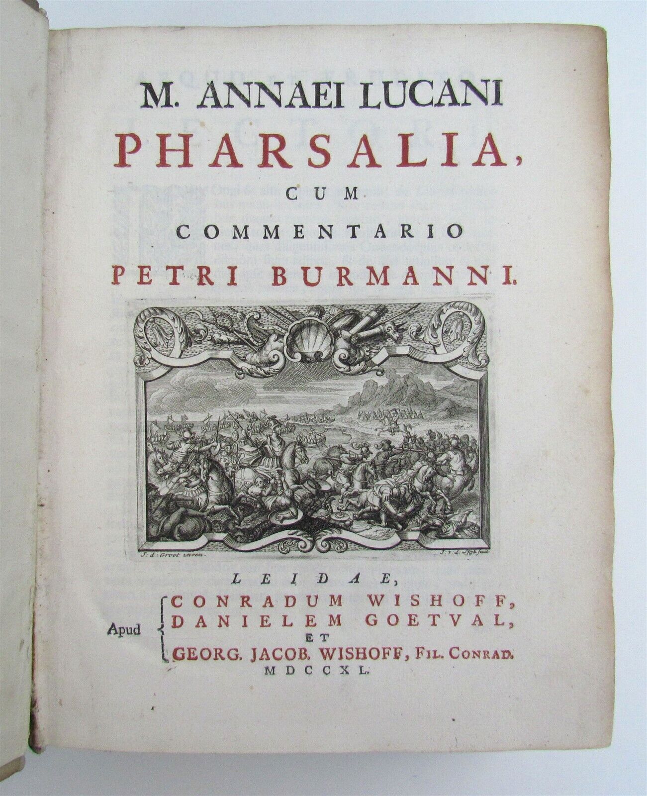 1740 PHARSALIA by LUCAN ARMORIAL VELLUM BINDING antique De Bello Civili