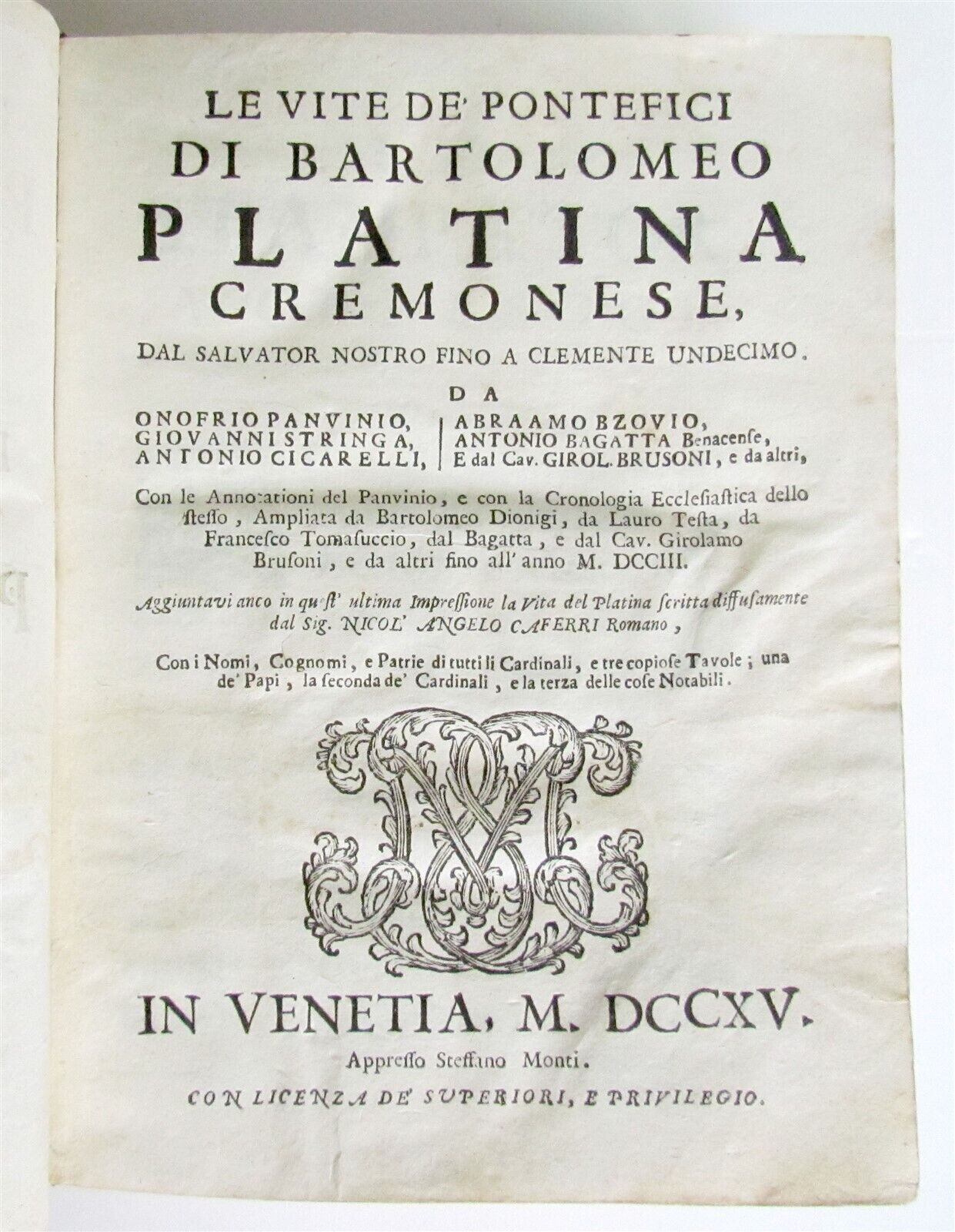 1715 BARTOLOMEO PLATINA LIVES of POPES antique 18th CENTURY ILLUSTRATED