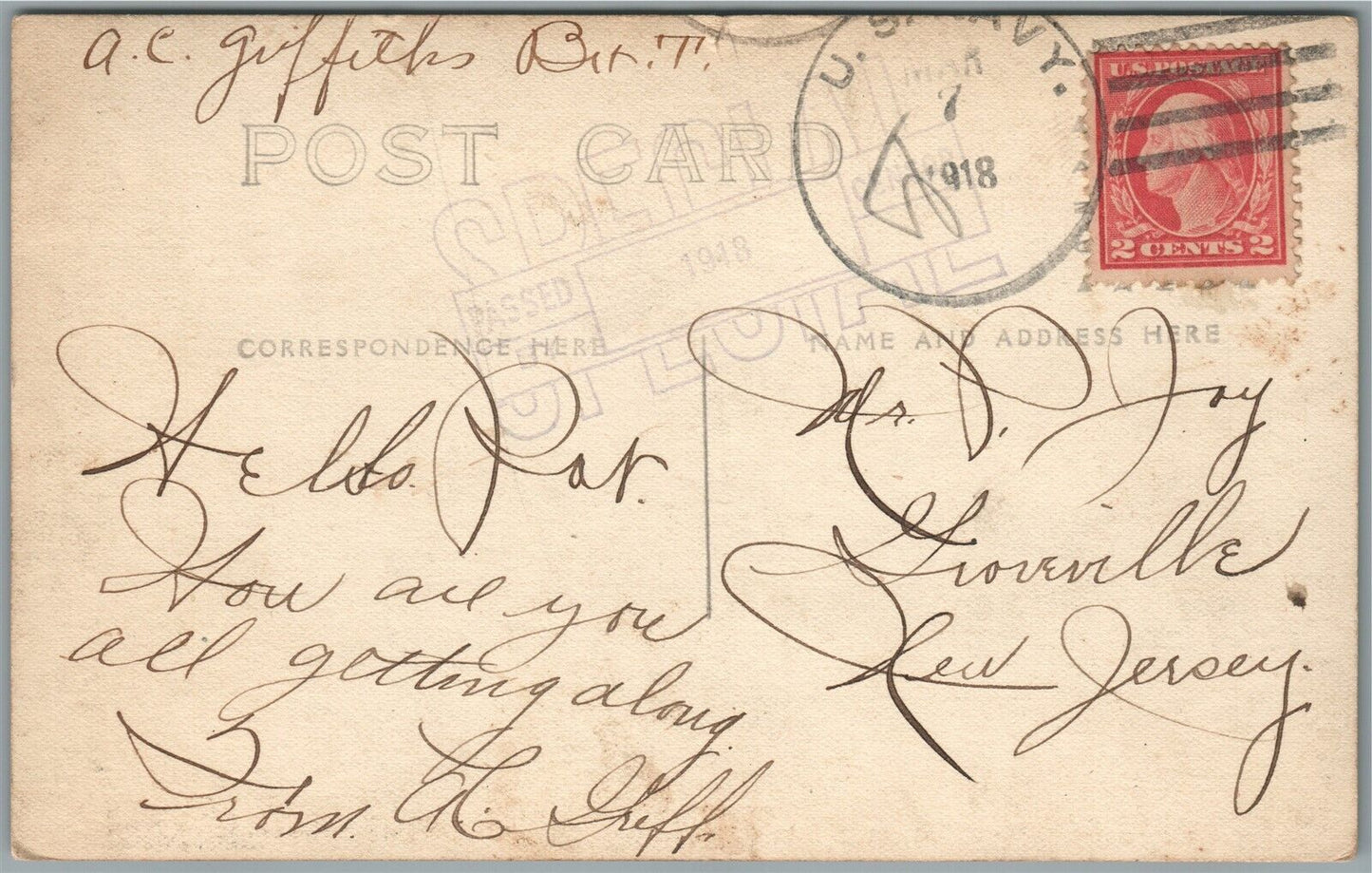 2 FRIENDS 1918 ANTIQUE REAL PHOTO POSTCARD RPPC