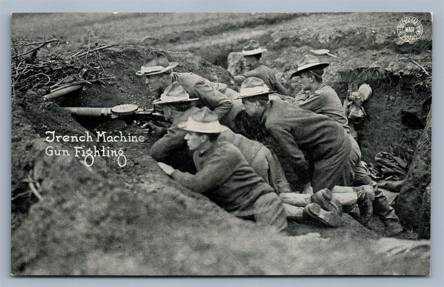 WWI FRENCH MACHINE GUN FIGHTING ANTIQUE POSTCARD