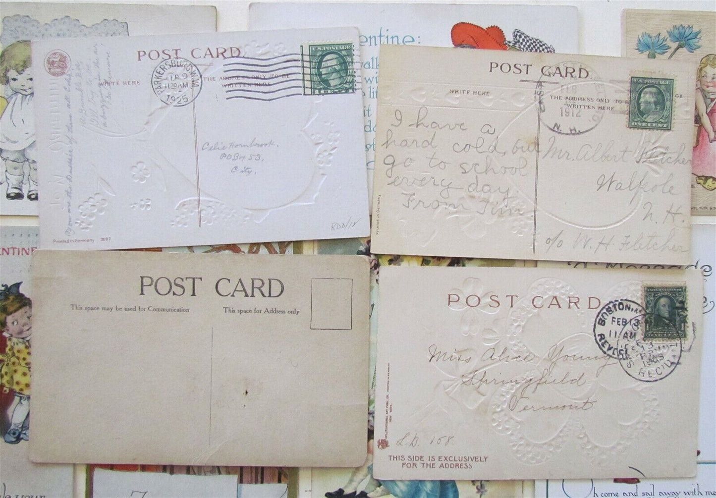 LOT of 13 VALENTINE EMBOSSED ANTIQUE POSTCARDS w/ BOYS GIRLS FLOWERS