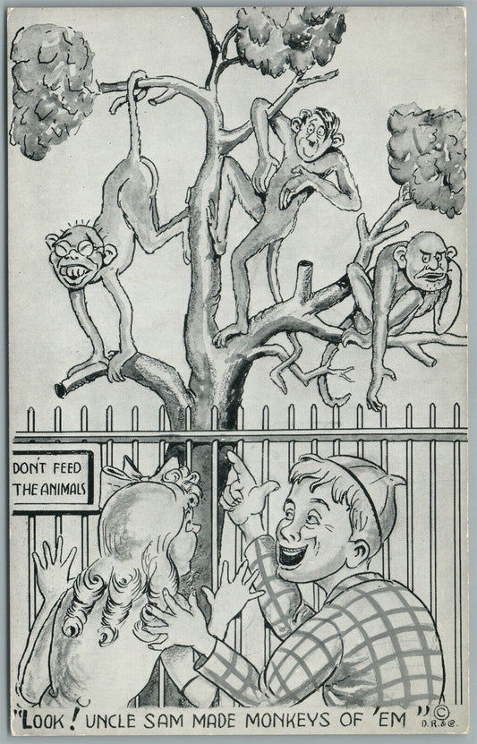 AMERICAN ANTI-GERMAN P VINTAGE POSTCARD UNCLE SAM MADE MONKEY'S OF 'EM