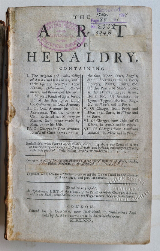 1730 ART of HERALDRY antique in ENGLISH illustrated