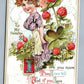 VALENTINE ANTIQUE POSTCARD FLOWER MAN