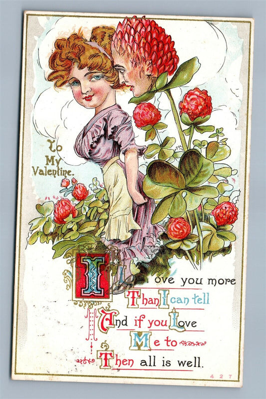 VALENTINE ANTIQUE POSTCARD FLOWER MAN