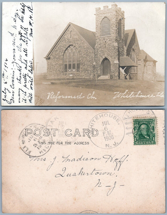 WHITEHOUSE STATION N.J. REFORMED CHURCH 1906 ANTIQUE REAL PHOTO POSTCARD RPPC