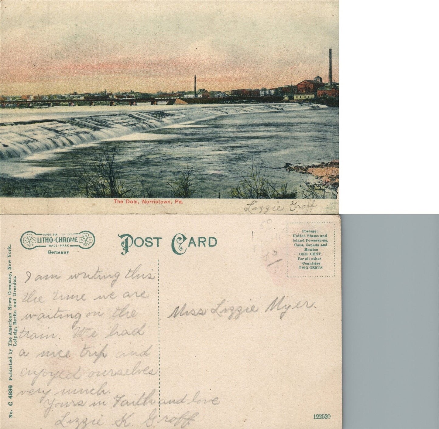 NORRISTOWN PA THE DAM ANTIQUE POSTCARD