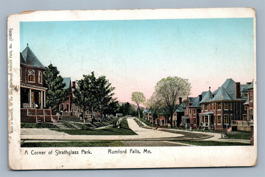 RUMFORD FALLS ME CORNER OF STRATHGLASS PARK ANTIQUE POSTCARD