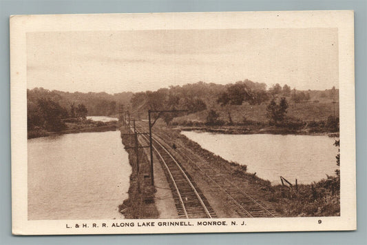 MONROE NJ RAILROAD ALONG LAKE GRINNELL ANTIQUE POSTCARD
