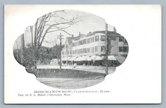 CLIFTONDALE MA MERCHANT'S ROW ANTIQUE UNDIVIDED POSTCARD