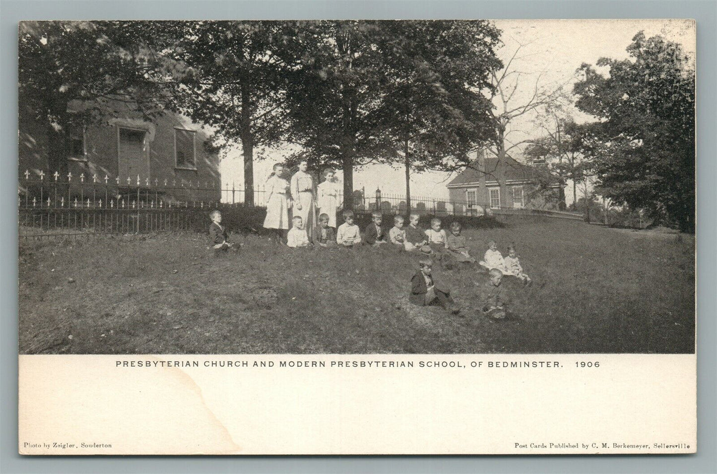 BEDMINSTER PA PRESBYTERIAN CHURCH SCHOOL DOUBLE SIDED ANTIQUE POSTCARD PERKASIE