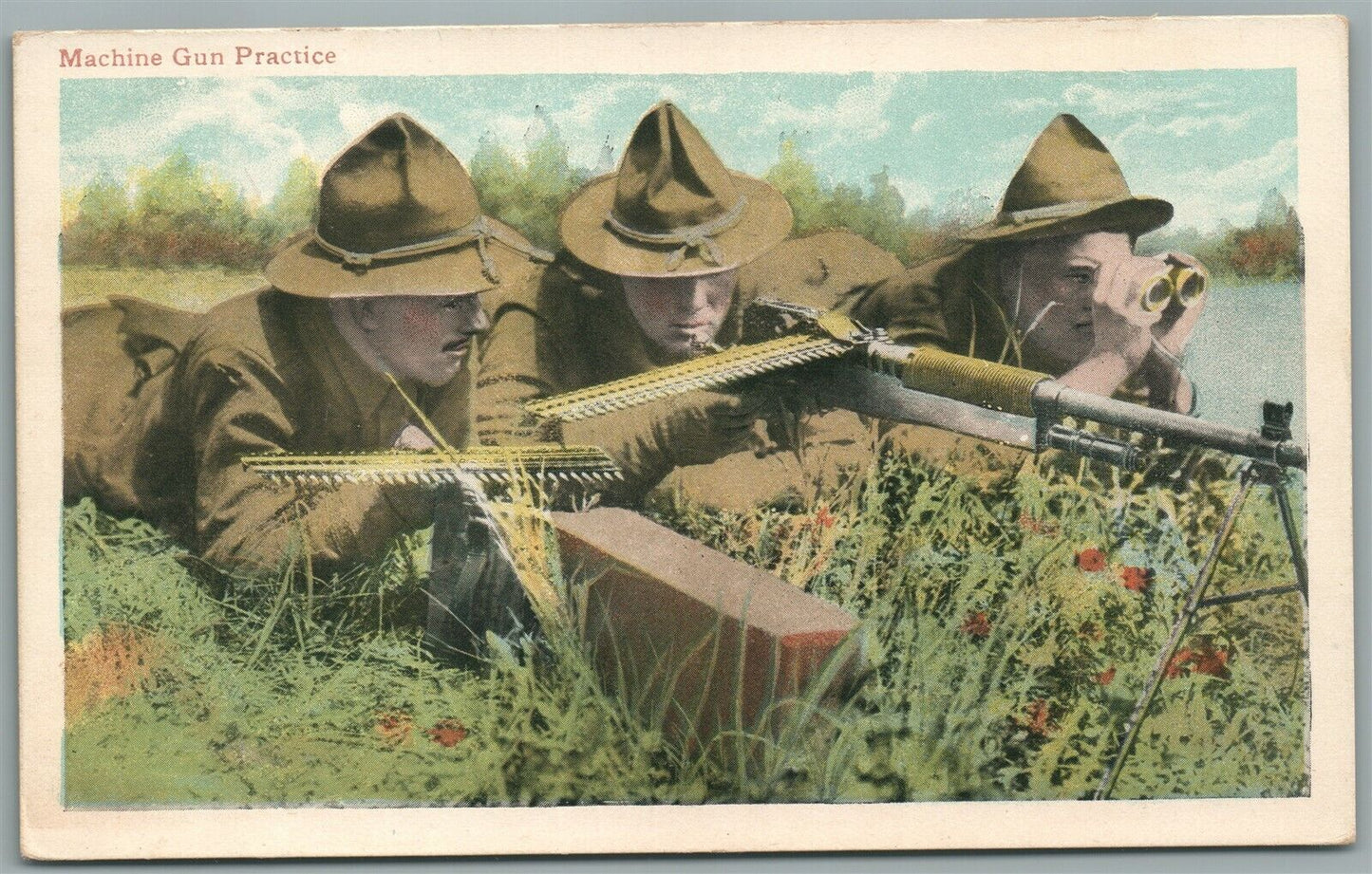 MACHINE GUN PRACTICE WWI ANTIQUE POSTCARD