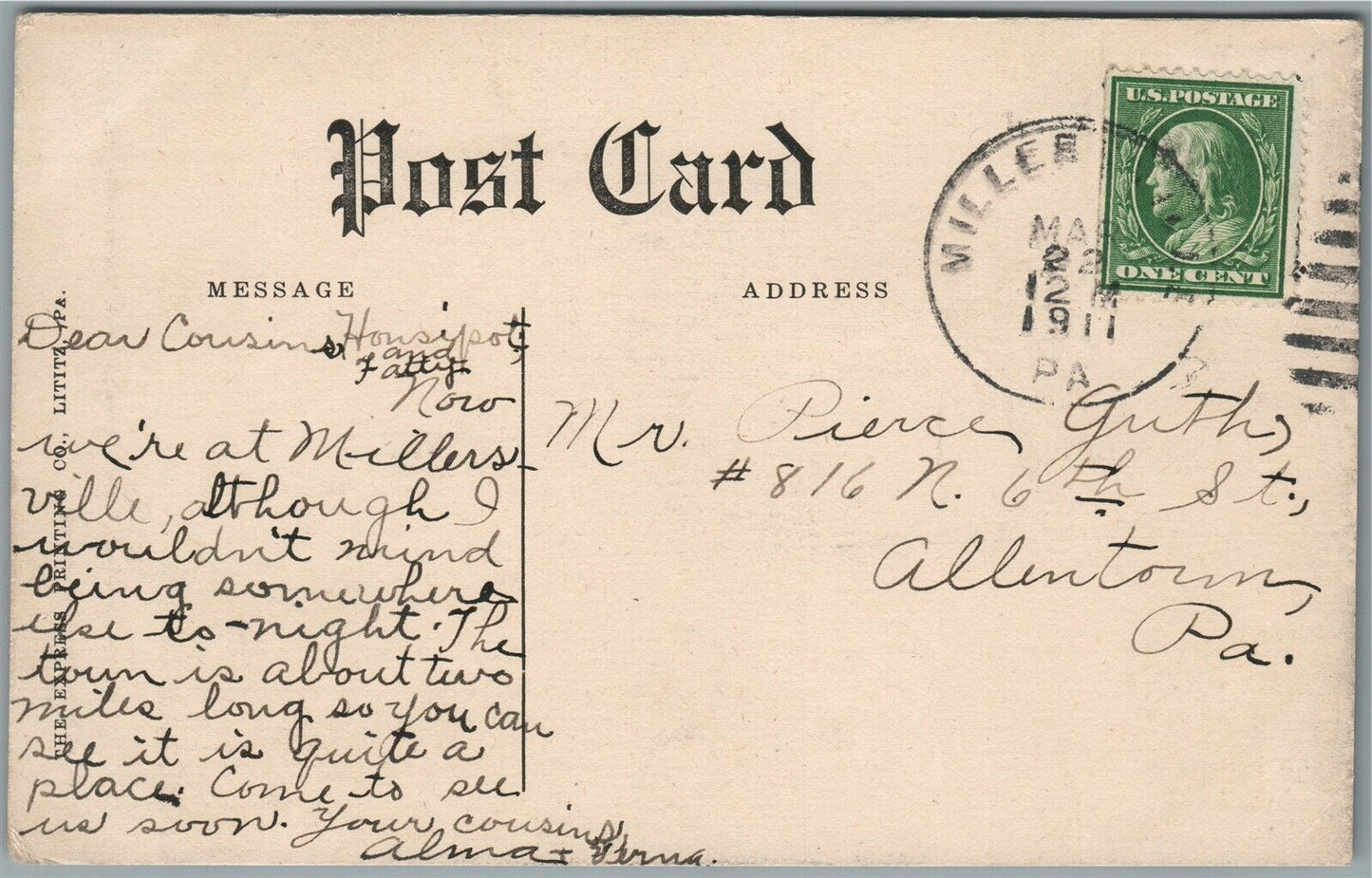 MILLERSVILLE PA STATE NORMAL SCHOOL ANTIQUE POSTCARD