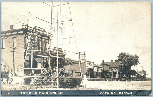 CORNING KS MAIN STREET ANTIQUE REAL PHOTO POSTCARD RPPC