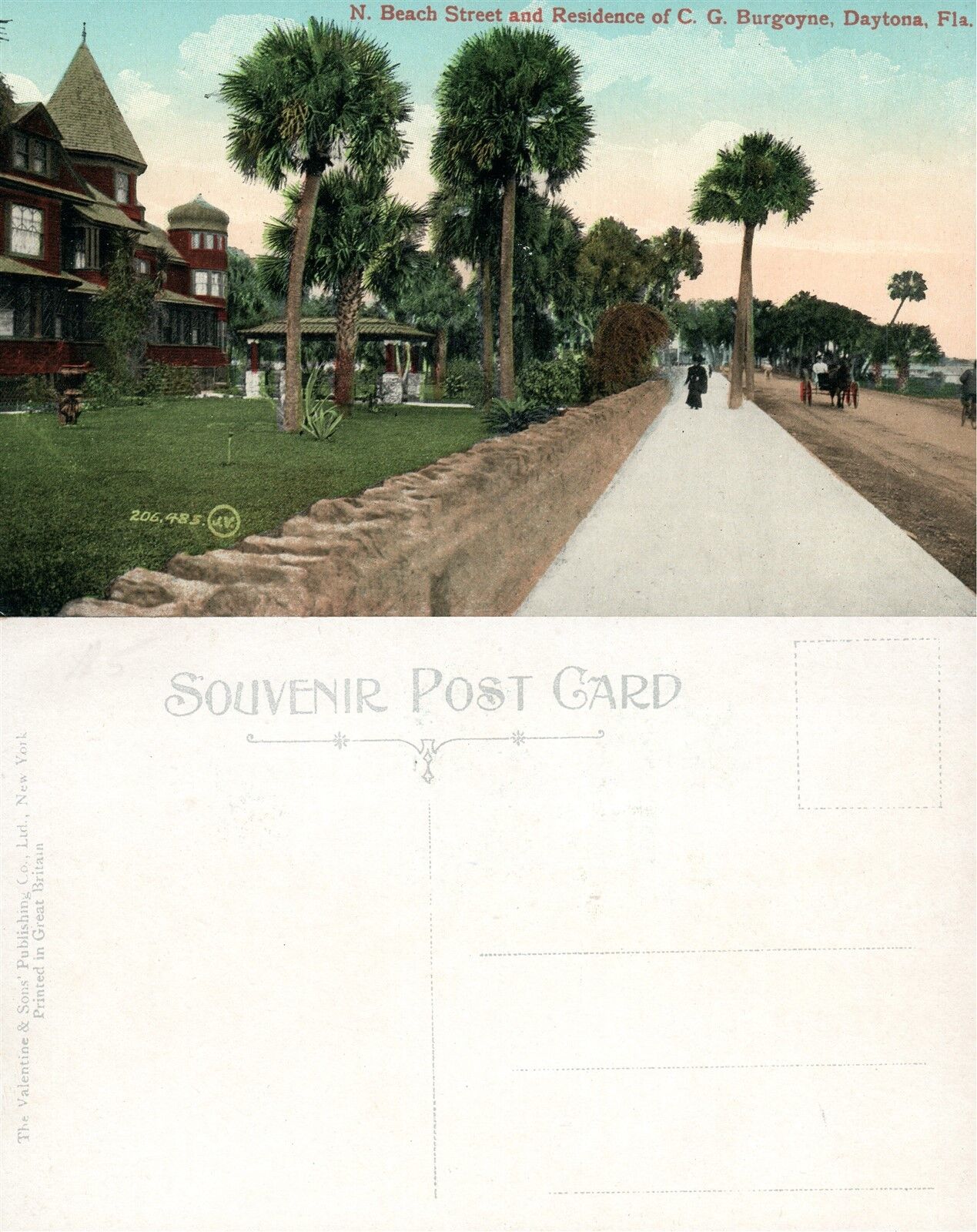 DAYTONA FL N.BEACH STREET & RESIDENCE OF C.G.BURGOYNE ANTIQUE POSTCARD