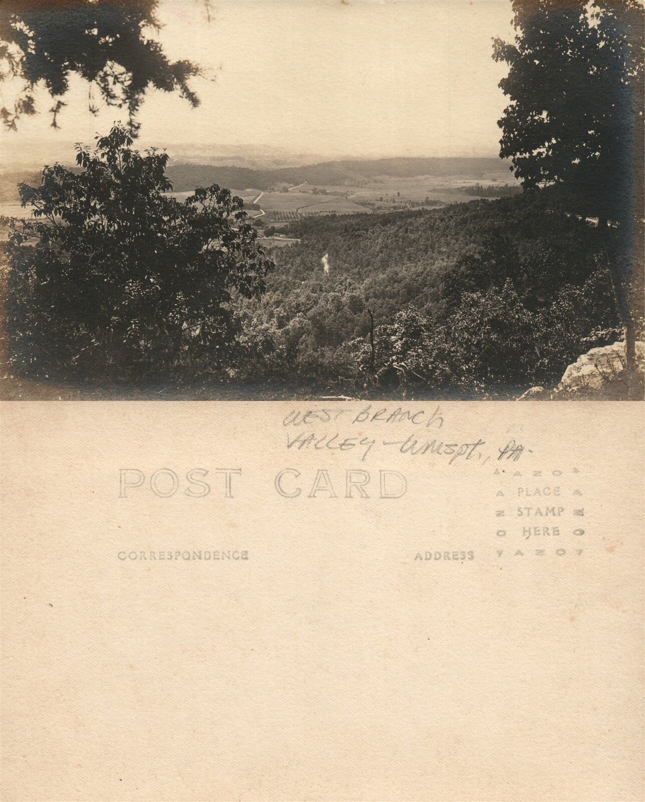 WEST BRANCH VALLEY WILLIAMSPORT PA ANTIQUE REAL PHOTO POSTCARD RPPC
