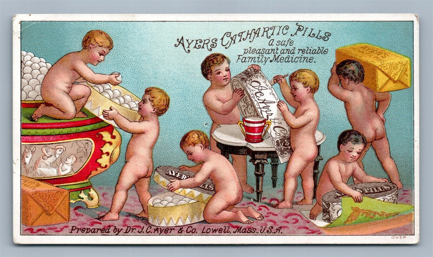 LOWELL MA AYERS CATHARTIC PILLS VICTORIAN TRADE CARD