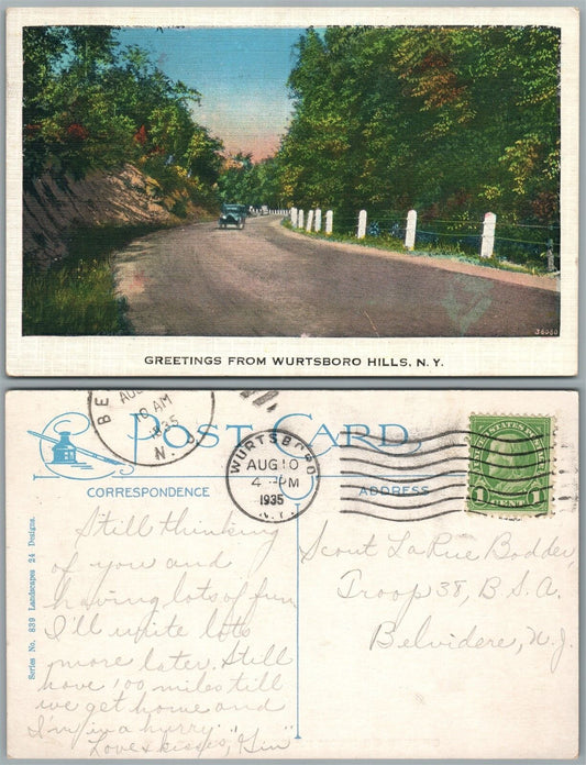 WURTSBORO HILLS N.Y. 1935 ANTIQUE POSTCARD