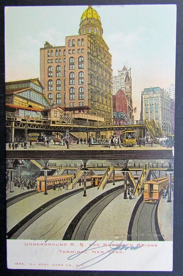 VINTAGE 1908 POSTCARD UNDERGROUND R.R. BROOKLYN BRIDGE STATION NEW YORK railway