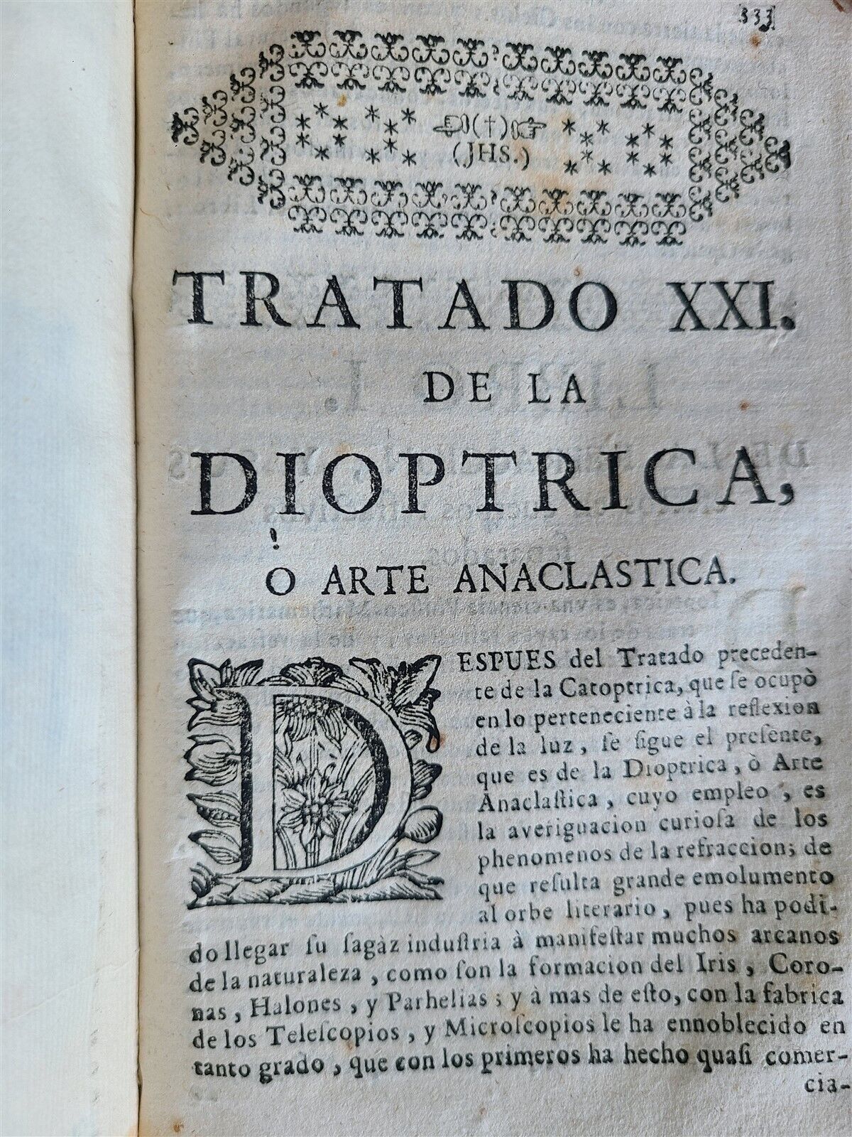 1727 MATHEMATICS in SPANISH Compendio mathematico antique METHEOROS OPTICA