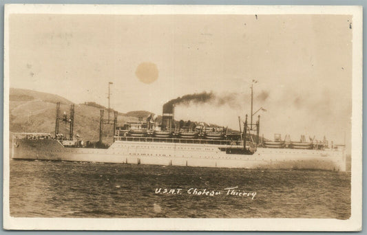 MILITARY SHIP USAT CHARLES THIERRY ANTIQUE REAL PHOTO POSTCARD RPPC