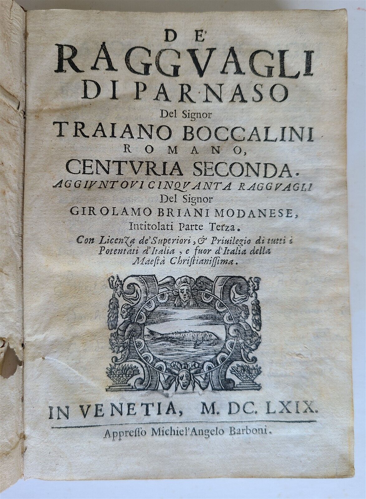 1669 17th century SATIRE by Trajano Boccalini antique VELLUM bound in ITALIAN