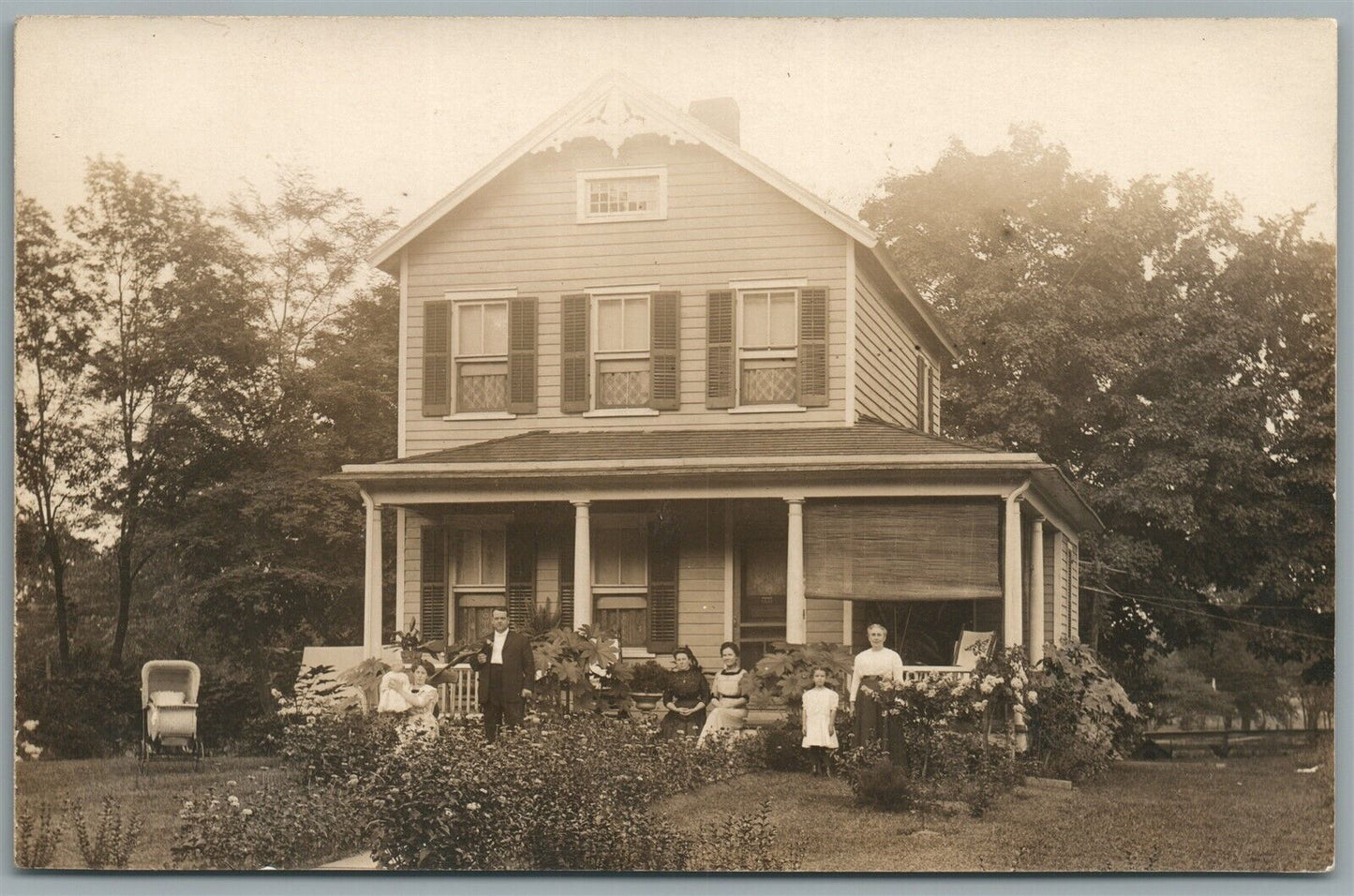 VILLAGE SCENE with PARROT ANTIQUE REAL PHOTO POSTCARD RPPC