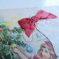 CHRISTMAS TREE w/ APPLIQUE SILK BOW ANTIQUE POSTCARD