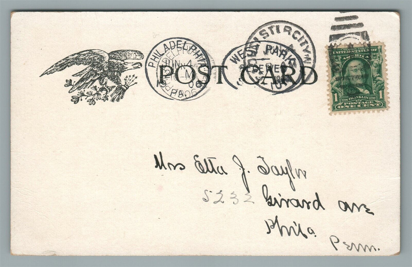 WASHINGTON PARK NJ ON DELAWARE ANTIQUE POSTCARD