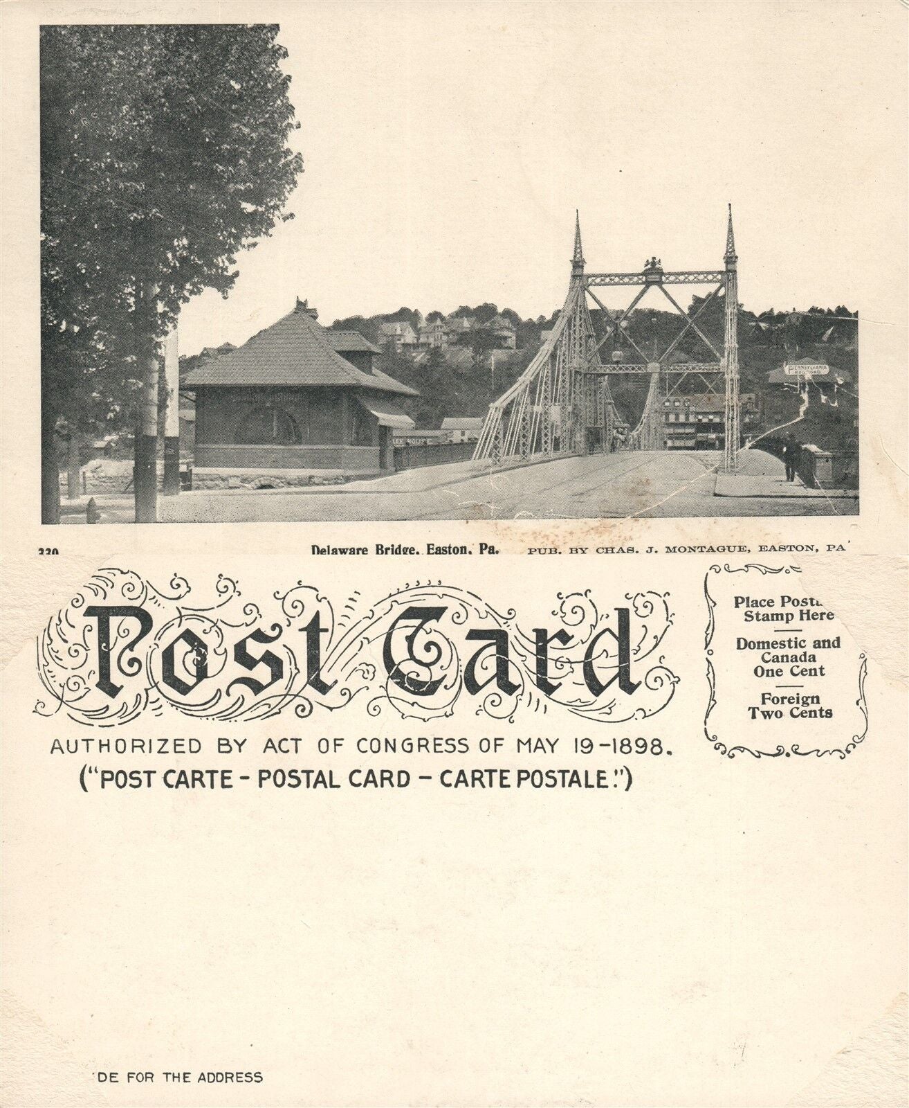 EASTON PA DELAWARE BRIDGE UNDIVIDED ANTIQUE POSTCARD