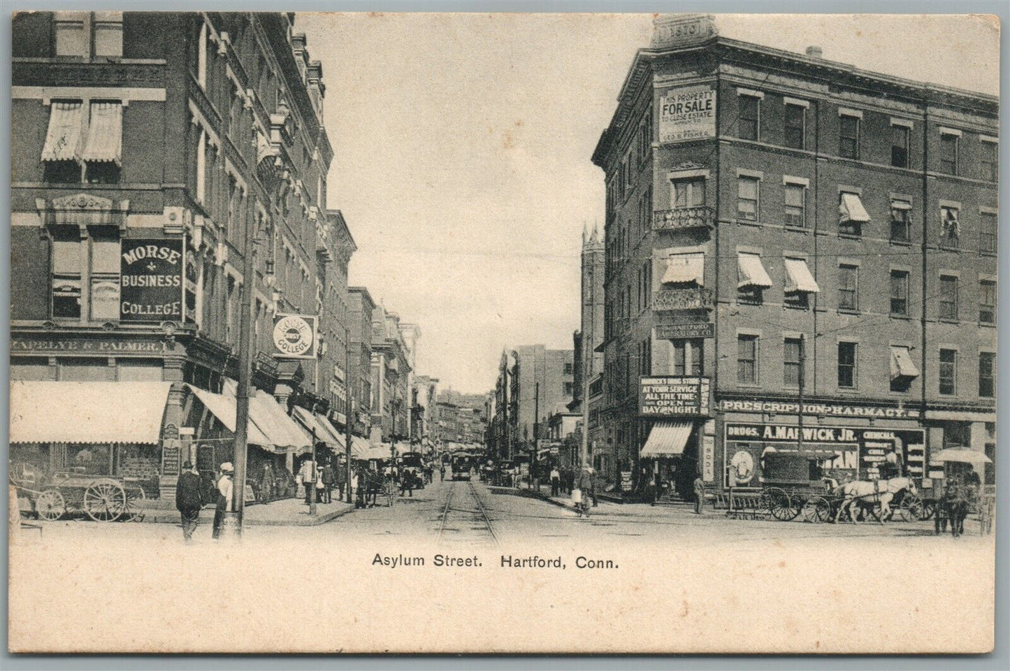 HARTFORD CT ASYLUM STREET ANTIQUE POSTCARD