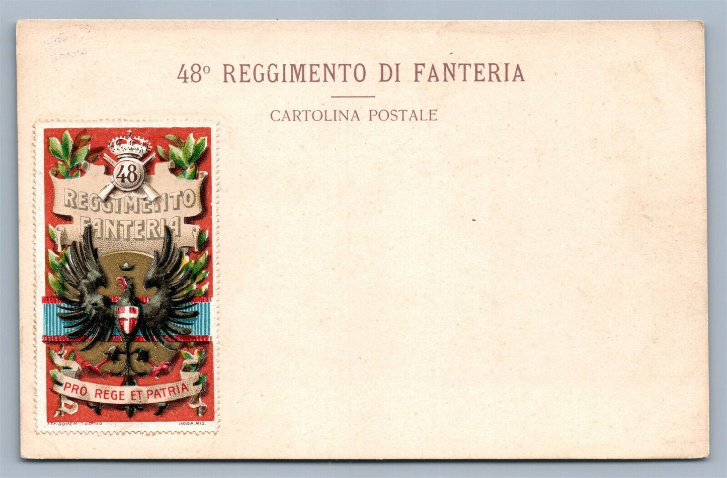 ITALIAN MILITARY ANTIQUE POSTCARD 48 REGGIMENTO DI FANTERIA