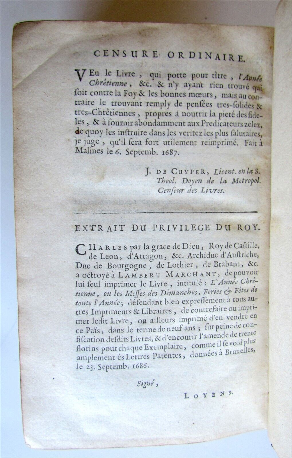 1687 L'ANNEE CHRETIENNE MASSES in FRENCH & LATIN ANTIQUE ARMORIAL BINDING vol. I