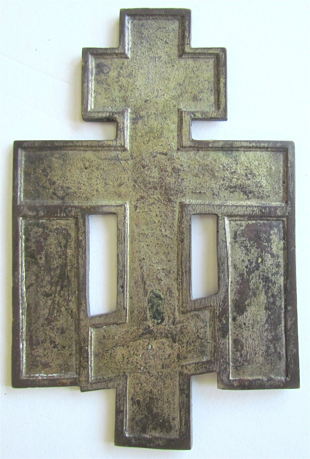 RUSSIAN icon WALL CROSS BRONZE MULTI ENAMEL ANTIQUE 1870s