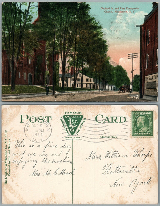 MIDDLETOWN N.Y. ORCHARD STREET 1911 ANTIQUE POSTCARD