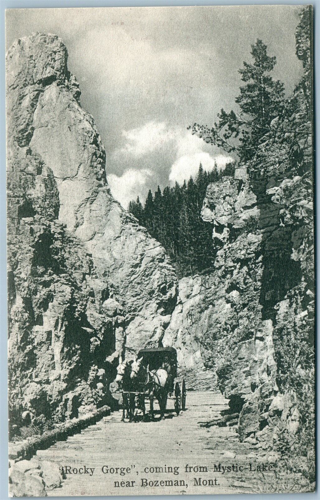 BOZEMAN MT ROCKY GORGE COMING FROM MYSTIC LAKE ANTIQUE POSTCARD