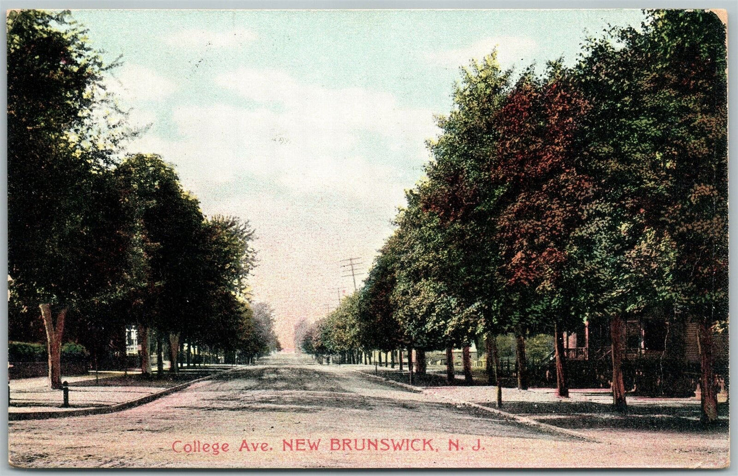 NEW BRUNSWICK NJ COLLEGE AVENUE 1909 ANTIQUE POSTCARD