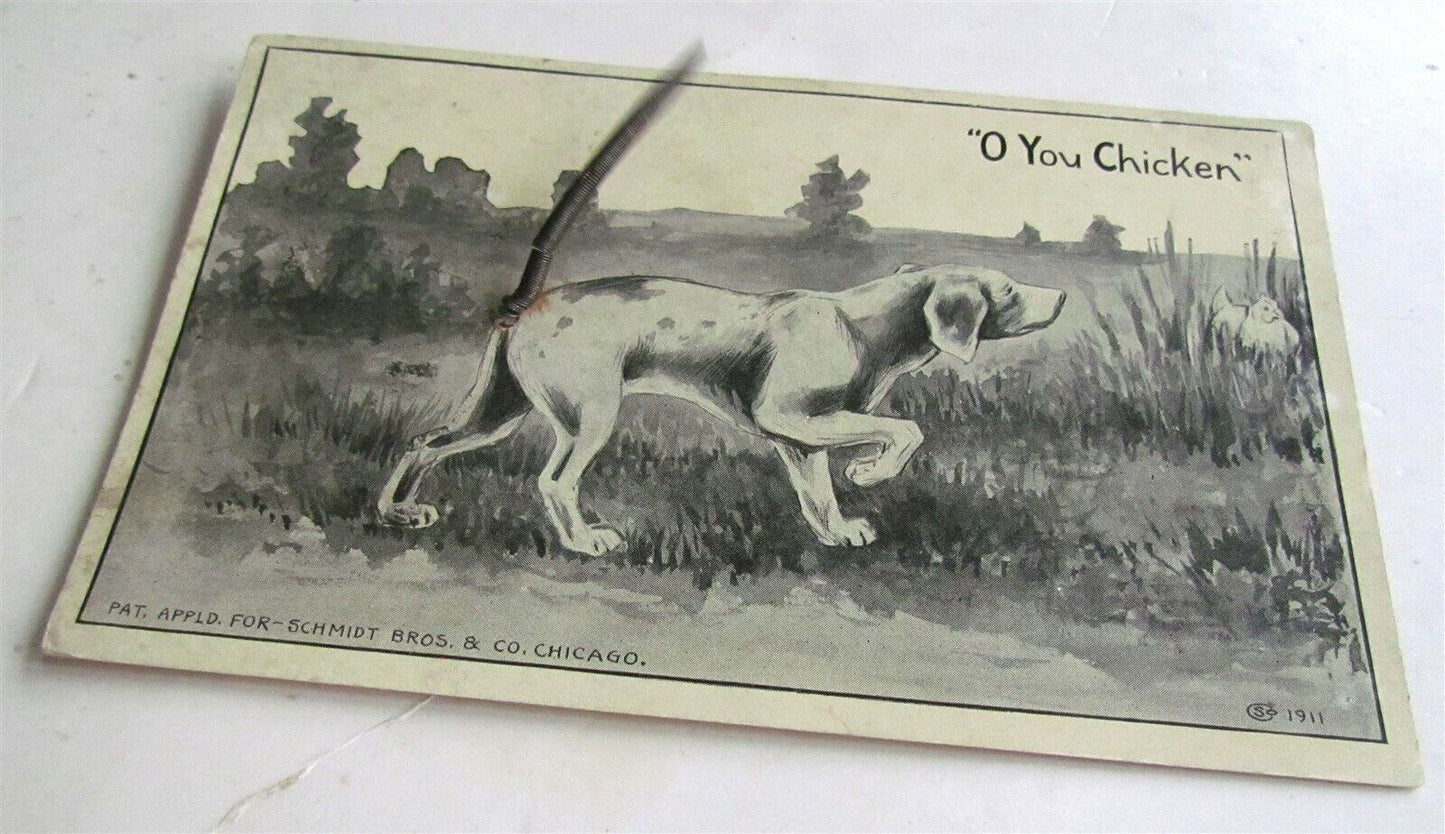 DOG w/ ATTACHED METAL WIRE TAIL MECHANICAL ANTIQUE POSTCARD